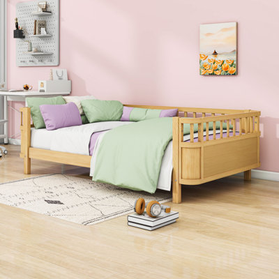 Wooden Low Platform Bed with Fence