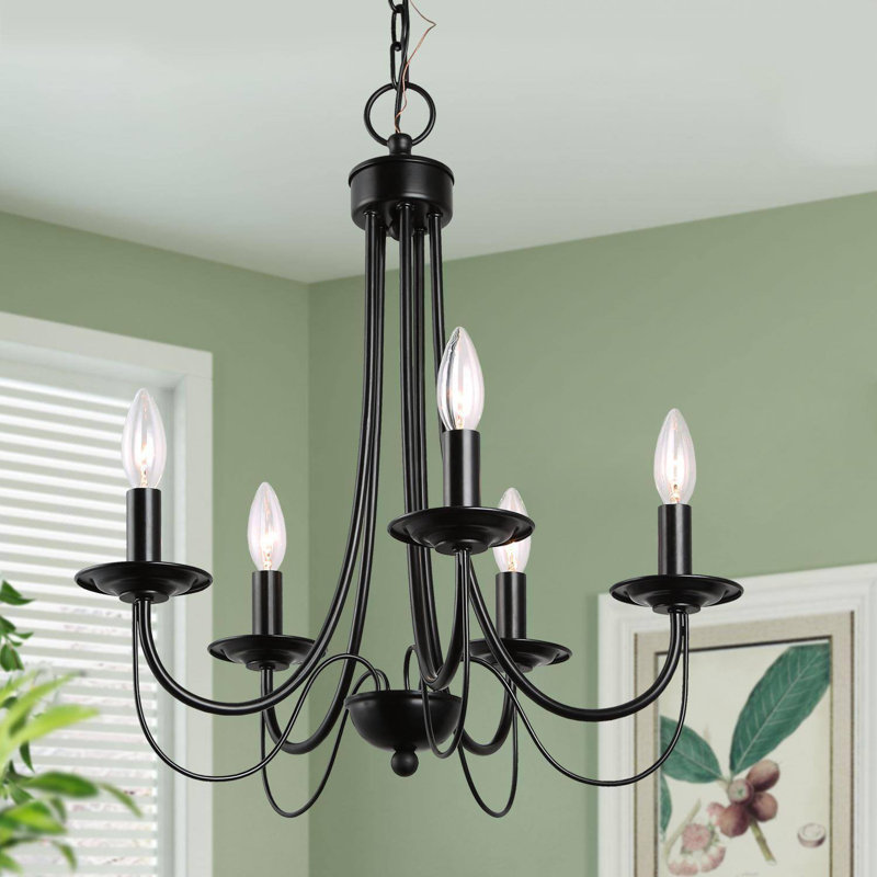 Beesley 5-Light 18.5"W Candle Style Black Empire Chandelier, Matte Black