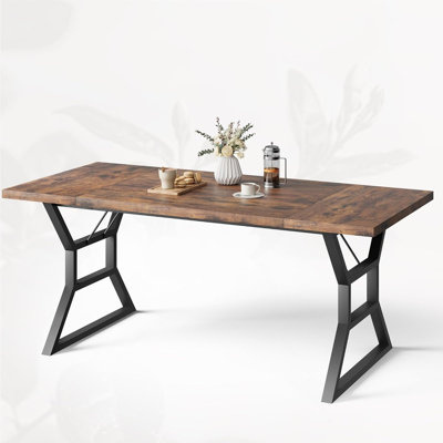 Industrial Dining Table – Black Iron Frame with MDF Top, Contemporary Rectangular Dining Table
