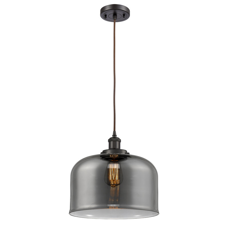 Mini luminaire suspendu à cordon 1 lumière Ballston Urban Bell, Plaqué couleur fumée, Bronze frotté à l'huile, DEL
