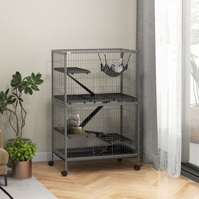 50" 5 Small Pet Cage - For Ferrets & Chinchillas With , 4 Doors, Detachable Cleaning Tray, Steel, Gray Color Chinchilla Enclosure From Animal Accessory, Removable Bottom Strong Metal Wire