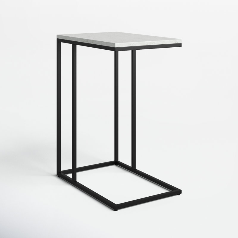 Cleo Modern C-Shape Black Iron & White Marble End Table