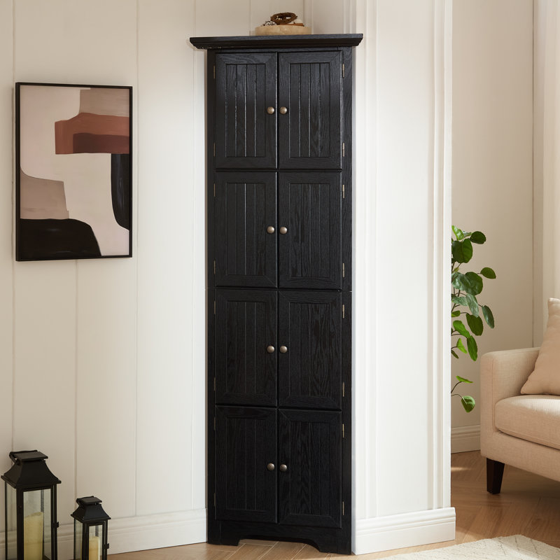 Casier de rangement en bois 72 po de haut 72 po - 4 armoires avec 8 portes au total (noir), Noir / acier