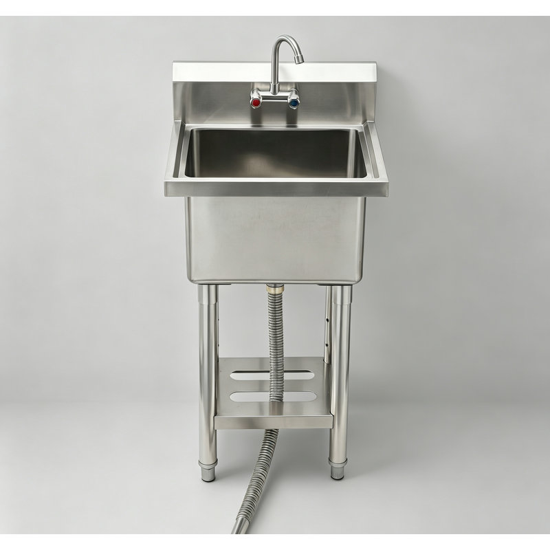 Station de lavabo utilitaire simple / triple en acier inoxydable robuste - Station de lavabo commerciale autoportante avec établi, ensemble de drain, égouttoir à vaisselle et étagère de rangement pour le restaurant, la buanderie