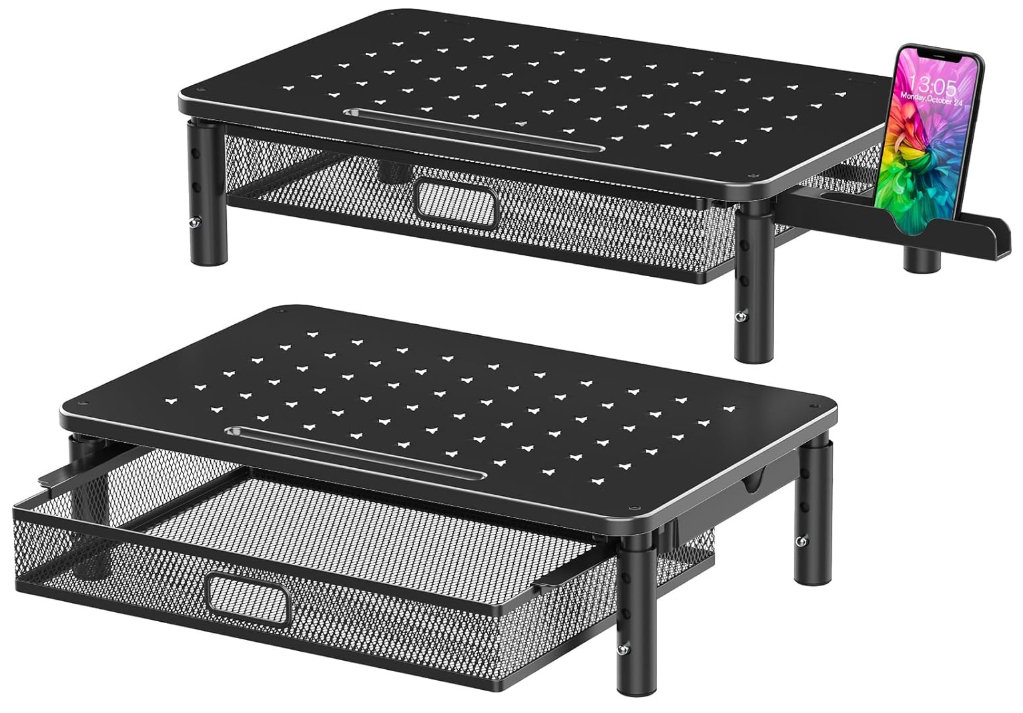 Latitude Run® 2 Pack Monitor Stand Riser with Metal Drawer, 3 Height ...