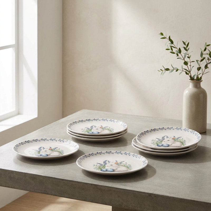6 Pieces Rabbit and Eggs Dessert Plate Set