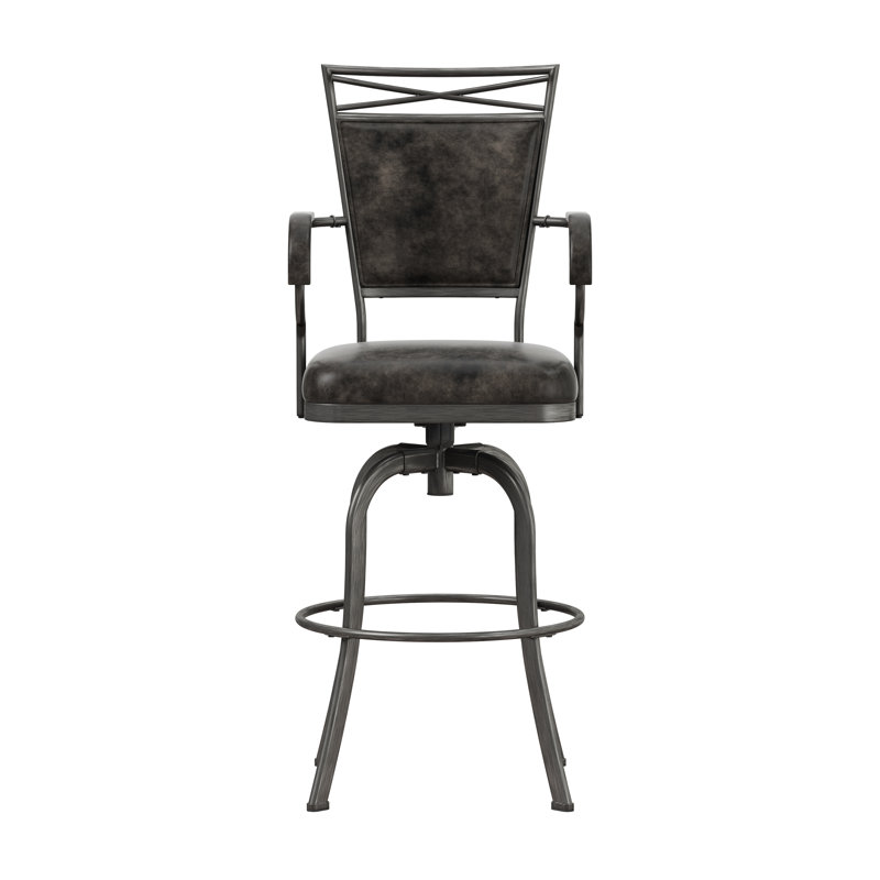 Kazuho Upholstered Metal Swivel Stool, Bar Stool 30" Seat Height, Dark Gray