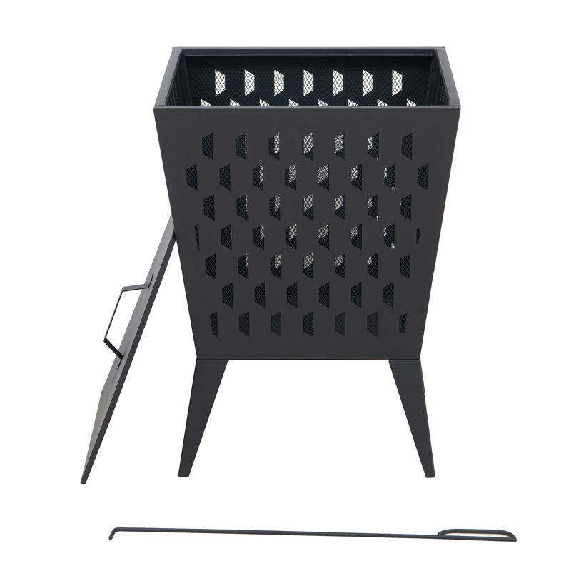 Sunjoy Steel Outdoor Patio Fire Pit Wood Burning Backyard Fire Pit with Fire Poker 