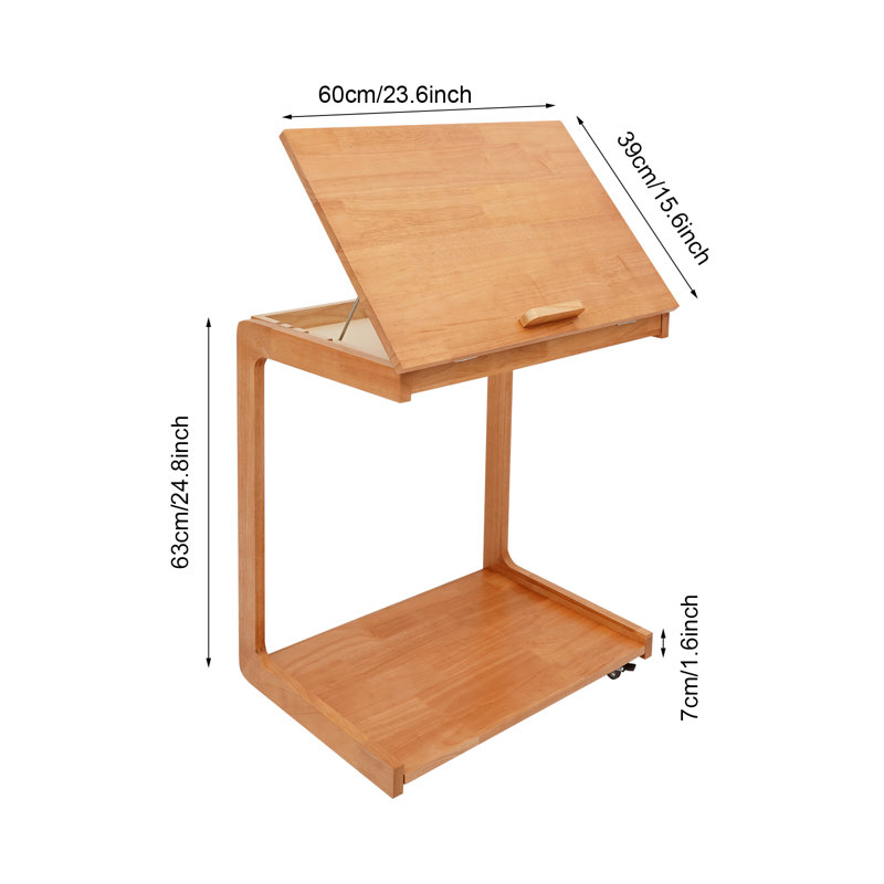 Wooden C-Shaped End Table Side Table With Adjustable Flip Desktop
