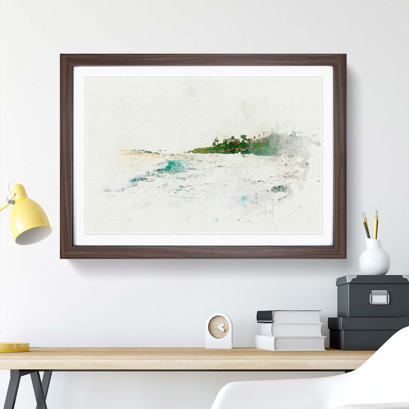 San Diego Seascape in Abstract - Picture Frame Graphic Art Print, 50cm H x 76cm W x 2cm D, Walnut