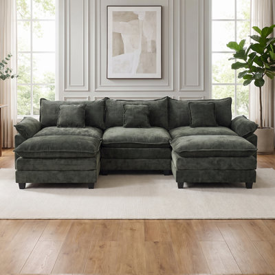 112.5" Wide Chenille Modular U-Shaped Sectional Sofa with 2 Ottomans