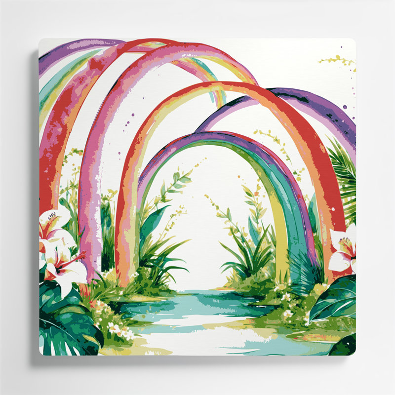 Art mural en métal hawaïen arc-en-ciel blanc, H 12 po x l 12 po
