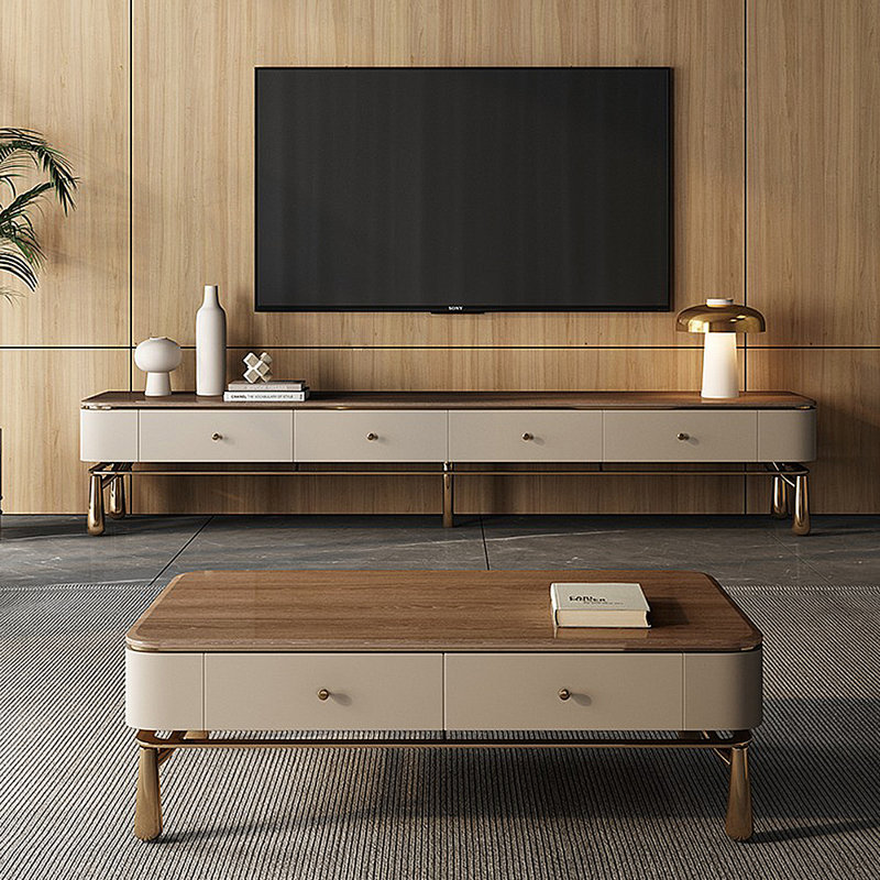 Table basse avec rangement Italian Light Luxury, H 15,75 po x L 43,31 po x l 23,62 po, Doré