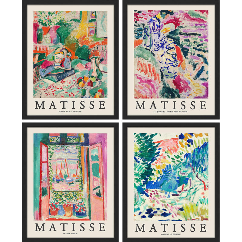 " Matisse Abstract Botanical S " 4 - Pieces, Black, 10" H x 8" W