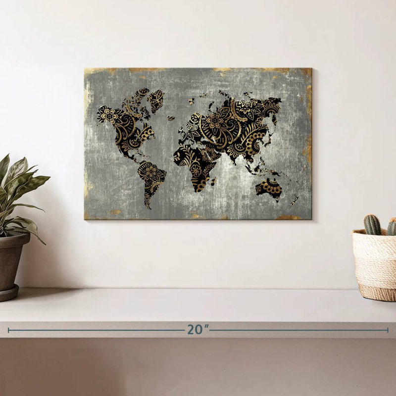 Aliaz Gold World Map, 8" H x 12" W