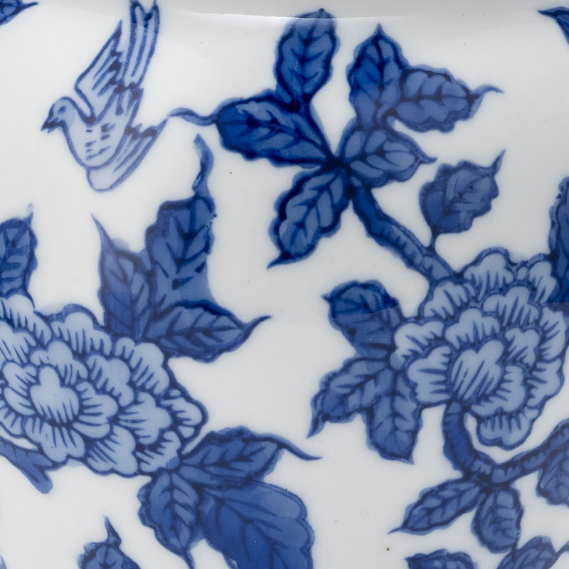 Pot à couvercle en céramique Gherghina Chinoiserie, H 8 po x l 5 po x P 5 po