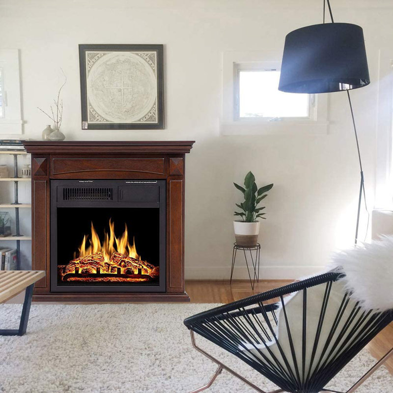 Freestanding Electric Fireplace With Remote Control., Brown