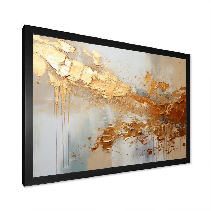 Golden Gleam II - Abstract Collages, art mural, H 30 po x l 40 po, Cadre photo unique, Noir