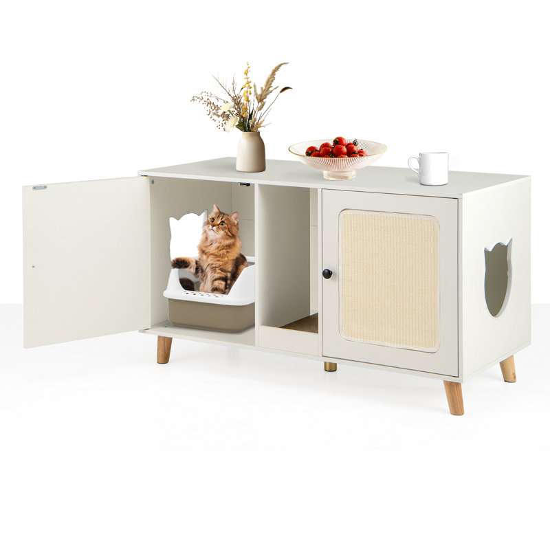 Enceinte de litière 43 "pour 2 chats avec 2 lits doubles et 2 tapis en sisal, Blanc