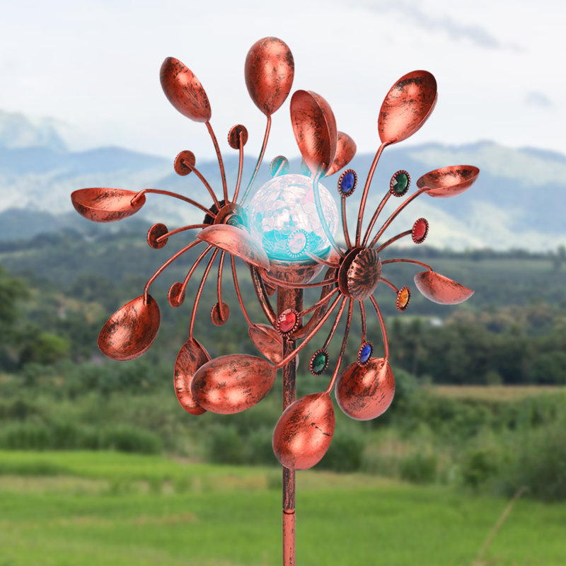 Tourne-vent en métal avec lumière DEL solaire