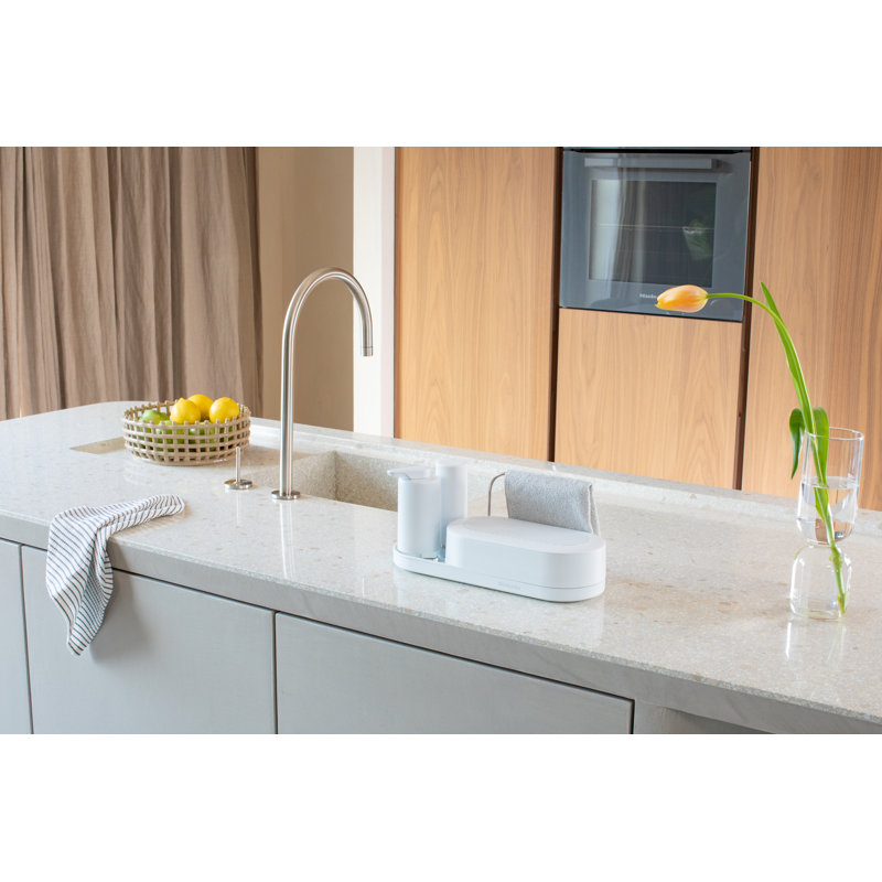 Brabantia SinkStyle Organizer Set of 3 - Organizer, Soap Squeezer and Soap Dispener, Mineral Fresh White