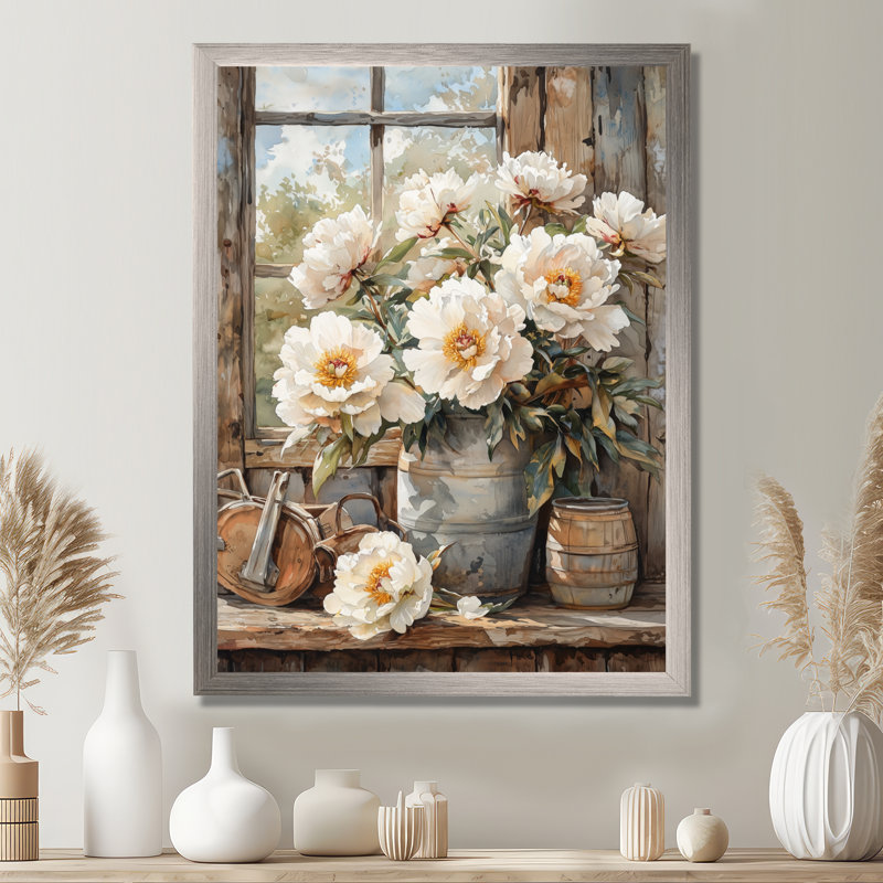 Drashawn - Décoration murale florale, H 32 po x l 16 po, Argent argent, Reproduction encadrée sans passe-partout