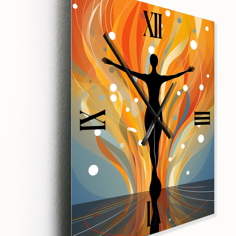 Horloge murale orange et noire Yoga Harmony I, Petit