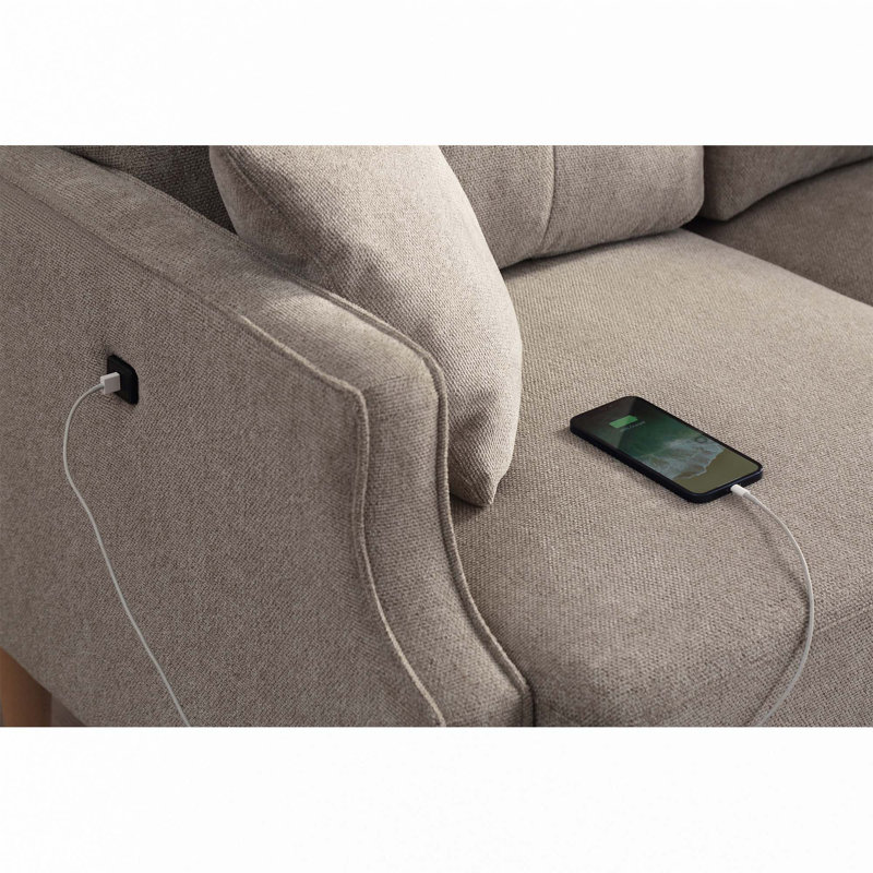 Causeuse l 56,7 po avec charge USB, Crème, crème