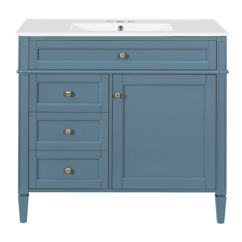 Meuble-lavabo de 36 po Vaughn avec motif unique et matériaux durables, Bleu indigo