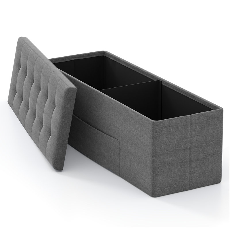Folding Storage Ottoman Bench, Storage Chest Box w/Divider, Padded Seat Shoe Bench, Fabric Tufted Ottoman for Home, Dark Gray