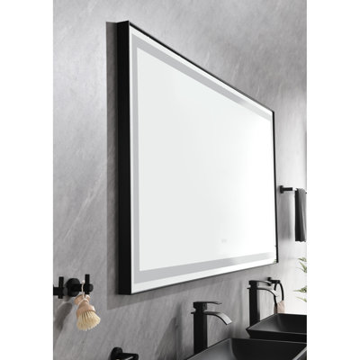 Miroir de salle de bain 72 "x 36" à fixation murale, cadre en aluminium, qualité brouillard, 3 températures de couleur, gradation continue, miroir noir mat de 72 36 pouces avec revêtement, choix, gradation,