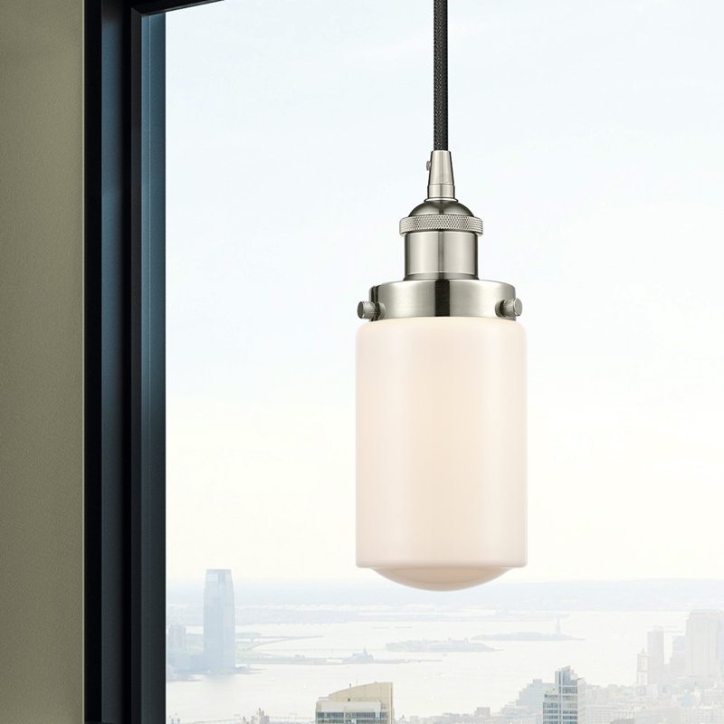 Luminaire suspendu cylindrique à 1 lumière Saroyan, Blanc mat, Nickel poli