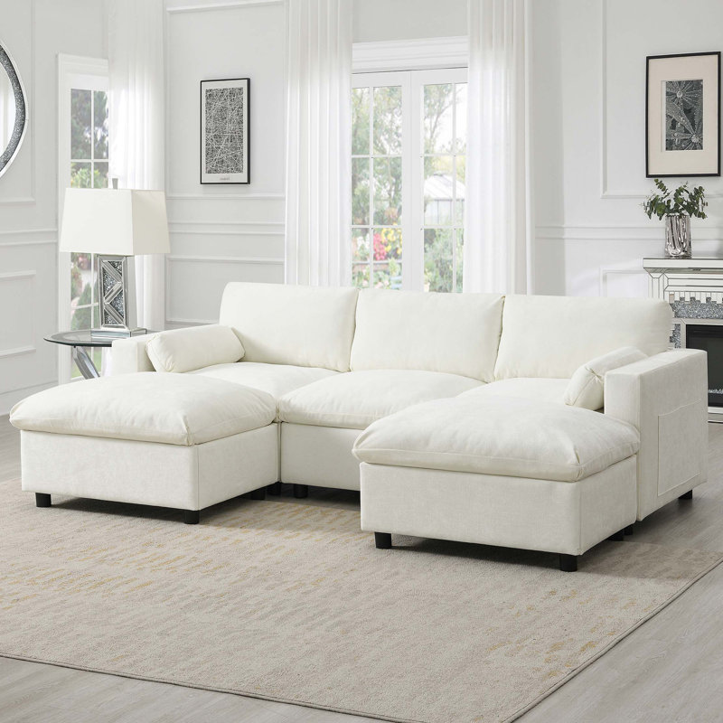 Canapé modulaire 86,5 po Chenille, Blanc