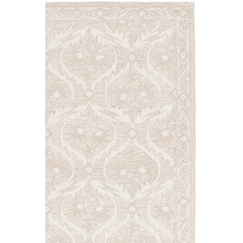 Antoiniece Tufted Wool/Cotton Damask Rug in Beige/Ivory, Runner 2'3" x 8'