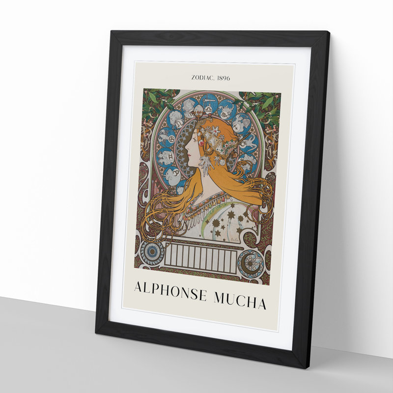 The Zodiac Vol.1 by Alphonse Mucha - Picture Frame Painting, Black Framed, 48cm H x 36cm W x 2cm D