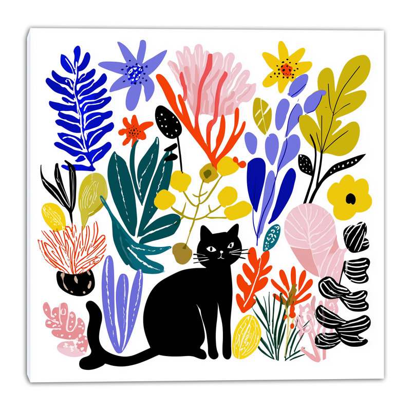 Art moderne sur toile tendue, "Modern Garden Cat I", L 12 po x H 12 po x P 1 po