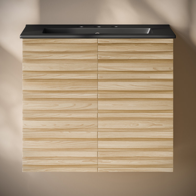 Ensemble de meuble-lavabo mural avec lavabo 24 po Judd, Noir, Chêne naturel