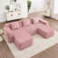 Canapé modulaire modulaire à 3 places en forme de U sans os, canapé modulaire Cloud avec assise profonde, canapé modulaire moderne à 3 places avec coussins décoratifs et 2 repose-pieds mobiles, tissu velours côtelé rose-1620342440