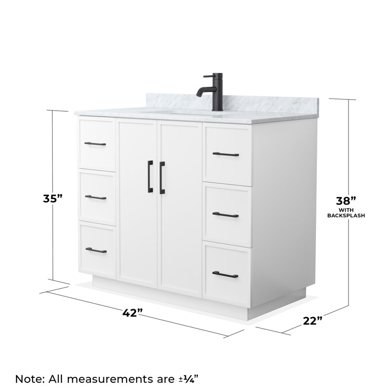 Elan TK 42" Freestanding Single Bathroom Vanity with Marble Top, White, Matte Black