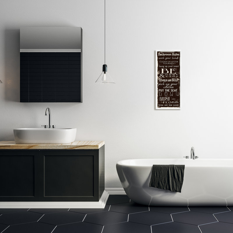 «Bathroom Rules Chocolate White» par Taylor Greene - impression d'art textuel, H 24 po x l 10 po x p 1,5 po