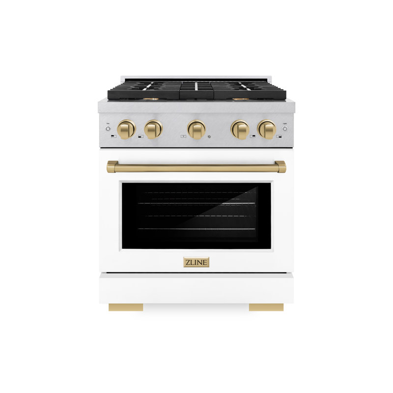 ZLINE Autograph 30" Paramount Dual Fuel DuraSnow® Range w/ White & Bronze Accents (SDRSZ-WM-30-CB), Champagne Bronze
