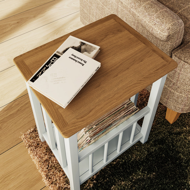 Daris Magazine Rack / Turntable Stand With Vinyl Record Storage. Solid Oak. Fully Assembled., Off White