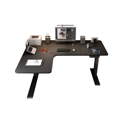 Black L-Shaped Manufactured Wood Standing desk
