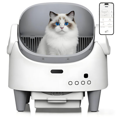 Self Cleaning Smart Litter Box APP Controlled Automatic Odour-Free Cat Toilet with Large Waste Bin Disposable Bags, Open Top Design for Single or Multi Cat Households
