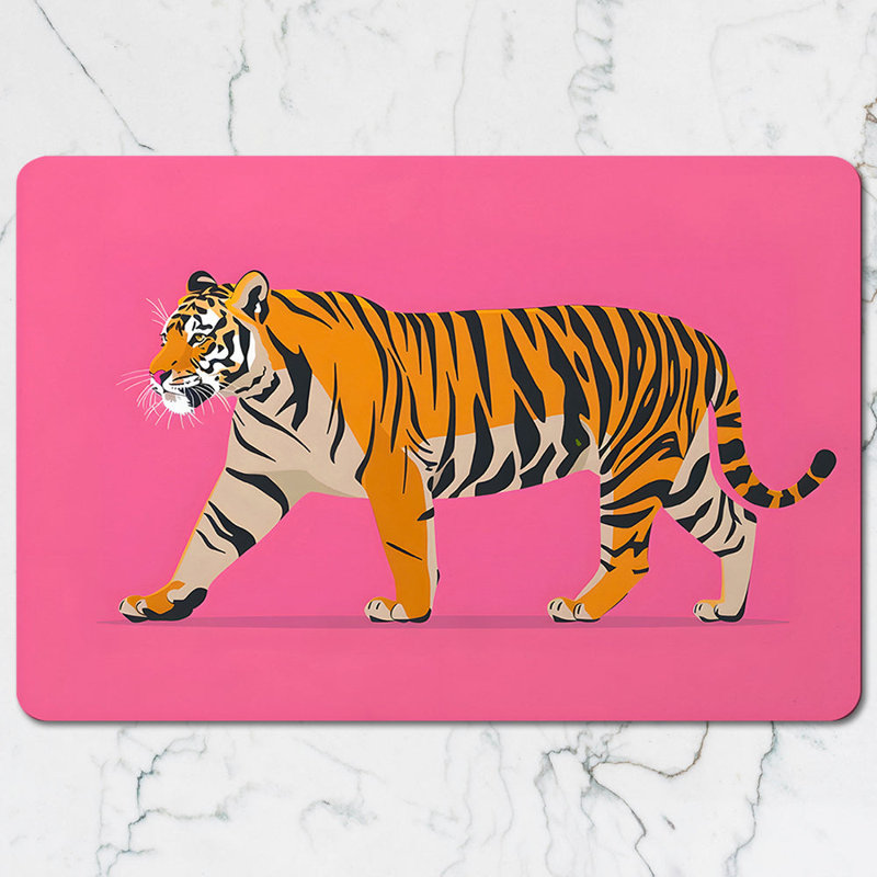 Tiger Placemat And Coaster Set Pink Background Kitchen Decor