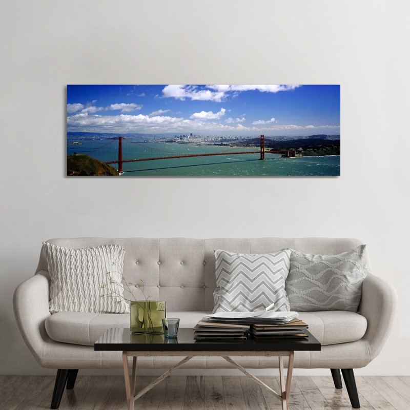 High Angle View Of A Suspension Bridge Across A Bay, Golden Gate Bridge, San Francisco, California, USA - Wrapped Canvas Panoramic Print