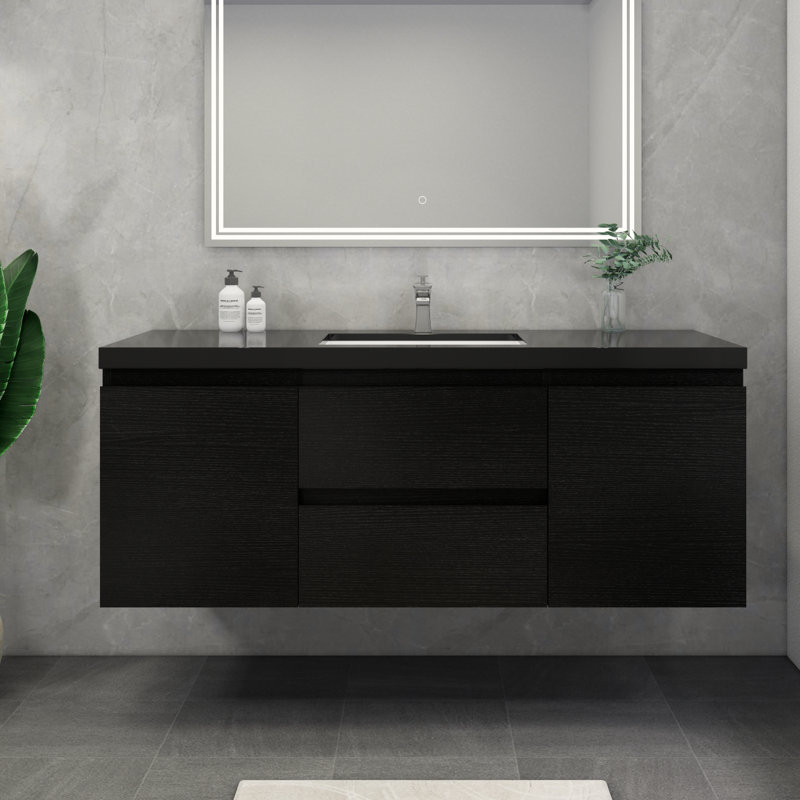 Ensemble de meuble-lavabo mural simple 60 po Castin, Noir mat riche