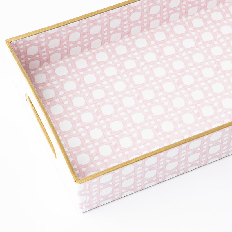 Green Cane Vanity Tray,  11.25" W x 1.25" D x 6.5" H, Pink