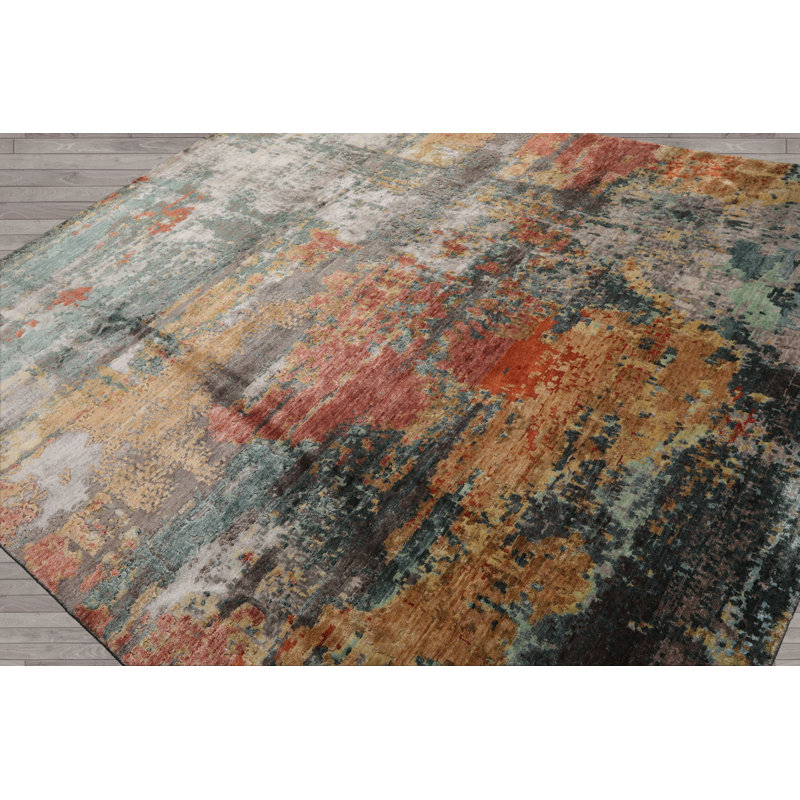 Tapis gris en laine noué à la main 8 x 8 po Sherpa