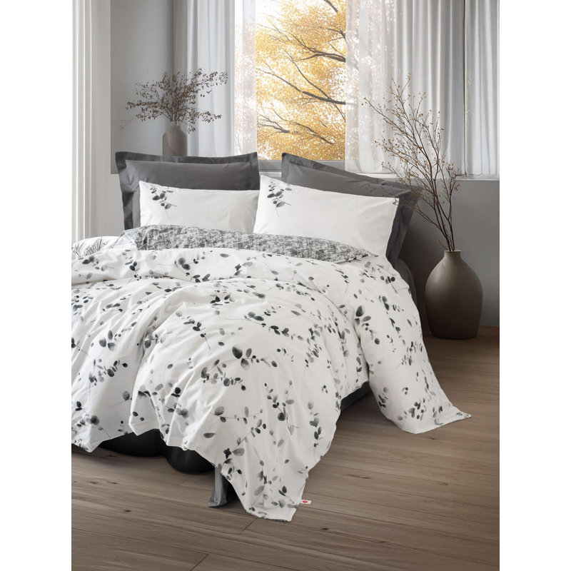 100% Cotton Ranforce Quilt Cover Set, Anthracite | Includes 63 x 87 Duvet Cover, 71 x 95 Flat Sheet, 20 x 28 Pillowcase | Machine Washable at 104°F, Button & Envelope Closure | Soft, Durable, Stylish Bedding